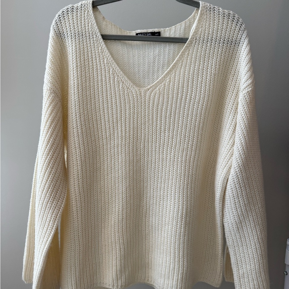 Nasty Gal Cream V-Neck Sweater